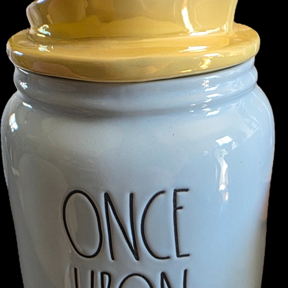 Rae Dunn Cinderella Ceramic 'Once Upon' Cookie Jar with Yellow Lid